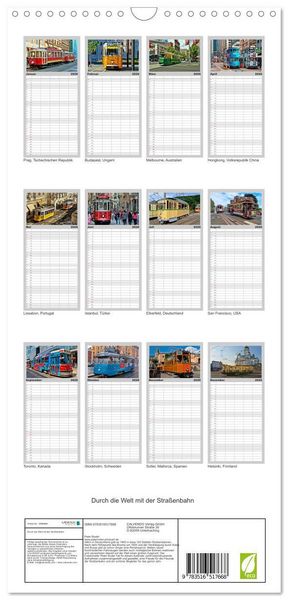 Produktbild: Familienplaner 2026 - Durch die Welt mit der Stra&szlig;enbahn mit 5 Spalten (Wandkalender, 21 x 45 cm) CALVENDO