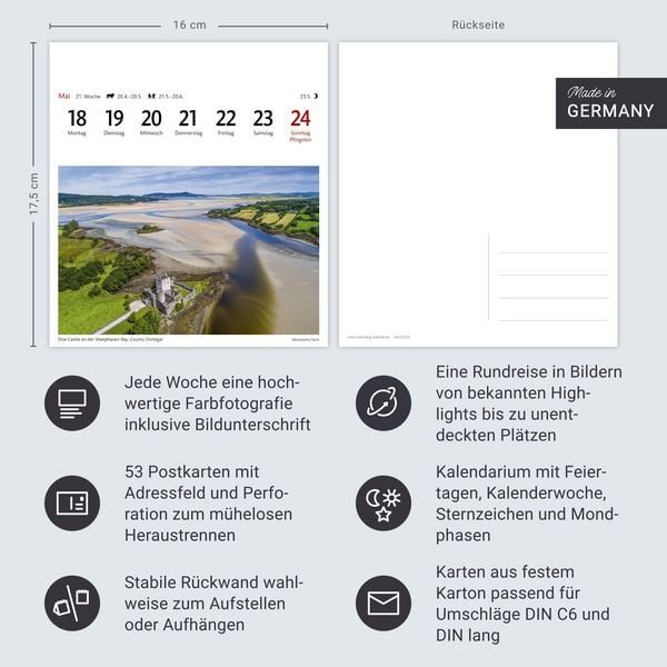 Produktbild: Irland Sehnsuchtskalender 2026 - Wochenkalender mit 53 Postkarten