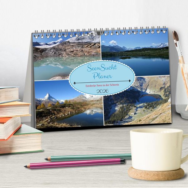Produktbild: SeenSucht Entdecke Seen in der Schweiz Planer (Tischkalender 2026 DIN A5 quer), CALVENDO Monatskalender