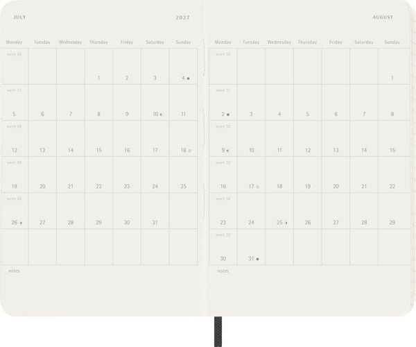 Produktbild: Moleskine 12 Monate Monatsnotizkalender 2027, P/A6, 1 Mo = 2 Seiten, Linierte Seiten Weicher Einband, Schwarz