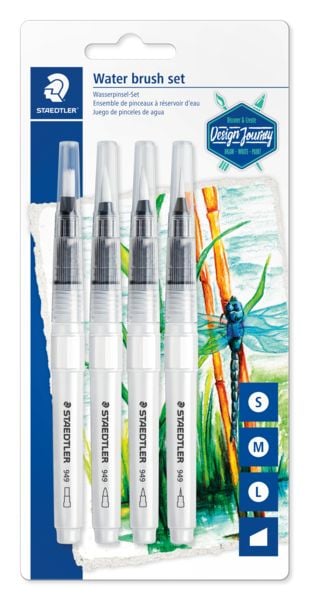 Produktbild: STAEDTLER Wasserpinsel rund fein, rund medium, rund gro&szlig;, Keilspitze, 4er Set