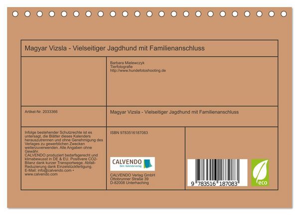 Produktbild: Magyar Vizsla - Vielseitiger Jagdhund mit Familienanschluss (Tischkalender 2026 DIN A5 quer), CALVENDO Monatskalender