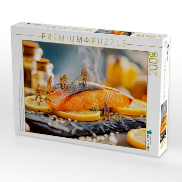 Produktbild: CALVENDO Puzzle Miniatur Bauarbeiterin dekoriert gegrillten Lachs mit frischen Zitronenscheiben | 2000 Teile Lege-Gr&ouml;&szlig;e 90x67cm Foto-Puzzle f&uuml;r gl&uuml;ckl