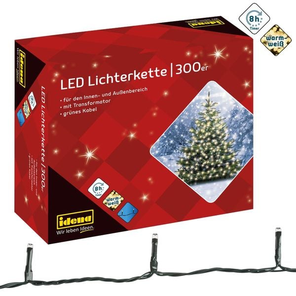 Idena Lichterkette 300 LED warmweiß 8h Timer 37,9m