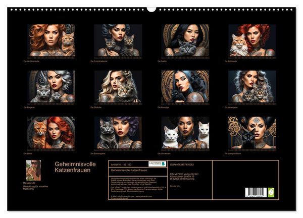 Produktbild: Geheimnisvolle Katzenfrauen (Wandkalender 2026 DIN A2 quer), CALVENDO Monatskalender