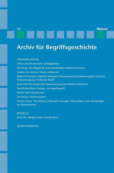Produktbild: Archiv f&uuml;r Begriffsgeschichte. Band 43
