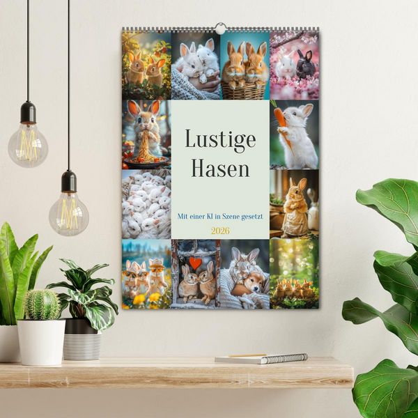 Produktbild: Lustige Hasen (Wandkalender 2026 DIN A2 hoch), CALVENDO Monatskalender