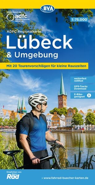 Produktbild: ADFC-Regionalkarte Lübeck und Umgebung, 1:75.000, mit Tagestourenvorschlägen, reiß- und wetterfest, E-Bike-geeignet, GPS-Tracks-Download