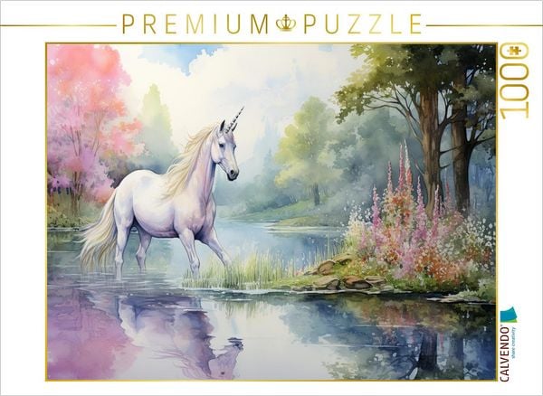 CALVENDO Puzzle Einhorn am See | 1000 Teile Lege-Größe 64x48cm Foto-Puzzle für glückliche Stunden