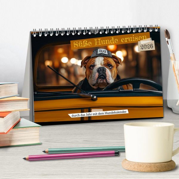 Produktbild: S&uuml;&szlig;e Hunde cruisen - durch das Jahr mit dem Hundekalender (Tischkalender 2026 DIN A5 quer), CALVENDO Monatskalender