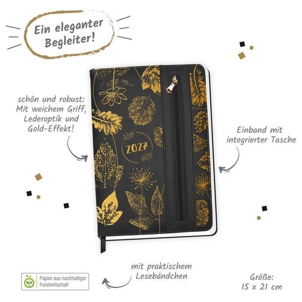 Produktbild: TR&Ouml;TSCH - Wochenplaner A5 mit Tasche Flowers black 2027