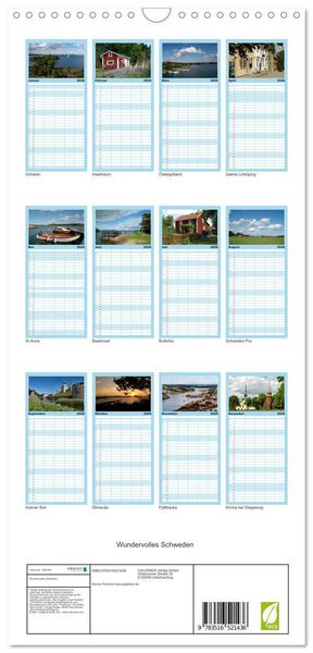 Produktbild: Familienplaner 2026 - Wundervolles Schweden mit 5 Spalten (Wandkalender, 21 x 45 cm) CALVENDO