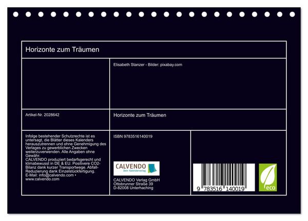 Produktbild: Horizonte zum Tr&auml;umen (Tischkalender 2026 DIN A5 quer), CALVENDO Monatskalender