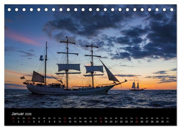 Produktbild: Windjammer auf der Ostsee im Abendlicht (Tischkalender 2026 DIN A5 quer), CALVENDO Monatskalender
