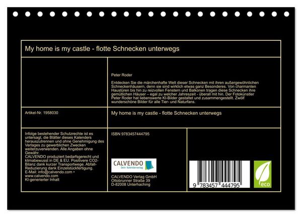 Produktbild: My home is my castle - flotte Schnecken unterwegs (Tischkalender 2026 DIN A5 quer), CALVENDO Monatskalender