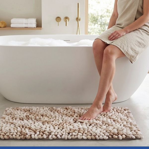 Produktbild: Badteppich Mod. Lerici Wei&szlig;-Beige, 60 x 90 cm, rutschfest und schnelltrocknend