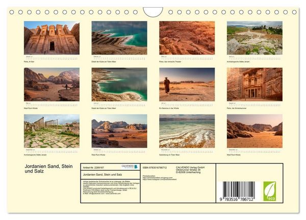Produktbild: Jordanien Sand, Stein und Salz (Wandkalender 2027 DIN A4 quer), CALVENDO Monatskalender