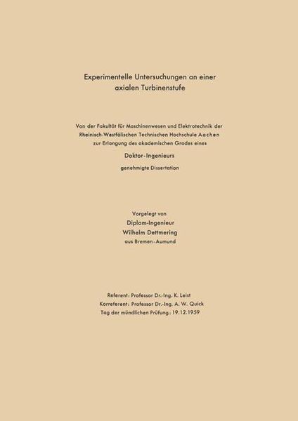 Produktbild: Experimentelle Untersuchungen an einer axialen Turbinenstufe