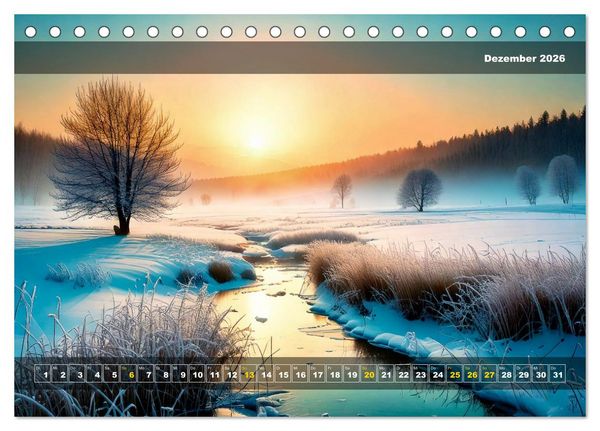 Produktbild: Verschneite Landschaft unter einer fahlen Wintersonne (Tischkalender 2026 DIN A5 quer), CALVENDO Monatskalender