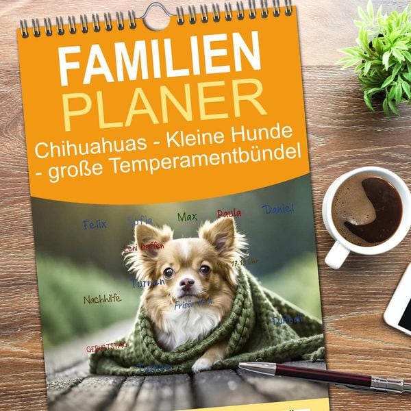 Produktbild: Familienplaner 2026 - Chihuahuas - Kleine Hunde - gro&szlig;e Temperamentb&uuml;ndel mit 5 Spalten (Wandkalender, 21 x 45 cm) CALVENDO