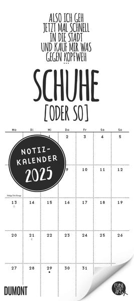 DUMONT - Funi Smart Art 2025 Notizkalender, 22x49,5cm, Planer mit lustigen Sprüchen und Zitaten, Übersicht der Schulferi