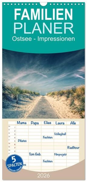 Familienplaner 2026 - Ostsee - Impressionen mit 5 Spalten (Wandkalender, 21 x 45 cm) CALVENDO