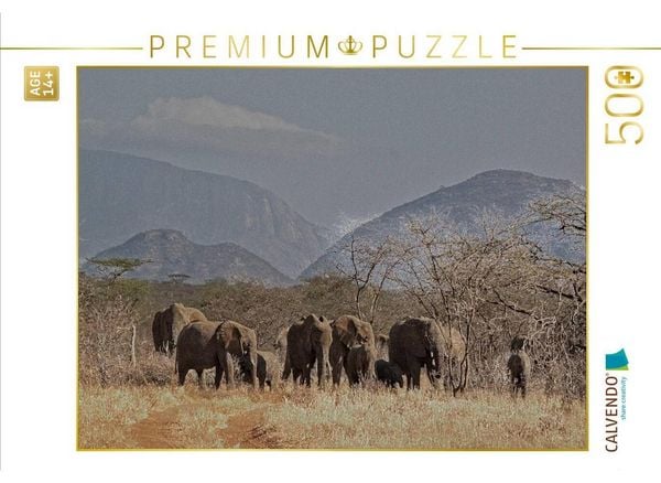 CALVENDO Puzzle Wildlife pur : Elefantenherde | 500 Teile Lege-Größe 48 × 36 cm Foto-Puzzle für Erwachsene