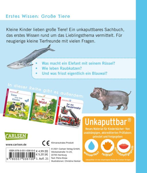 Produktbild: Unkaputtbar: Erstes Wissen: Gro&szlig;e Tiere