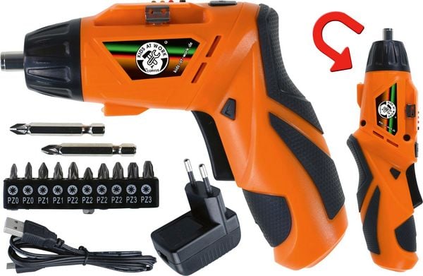 Corvus A600679 - Kids-at-Work, Akku-Schrauber mit 10+2 Bits und USB-Ladestation