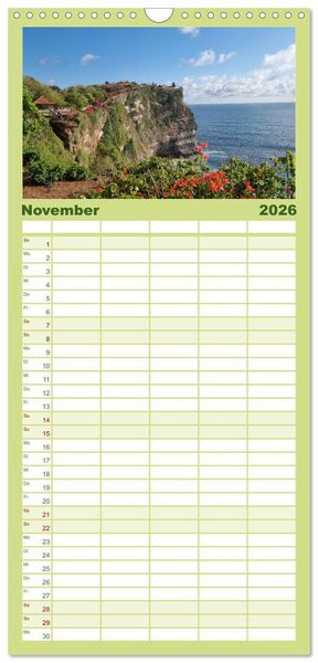 Produktbild: Familienplaner 2026 - Bali - G&ouml;tterinsel mit 5 Spalten (Wandkalender, 21 x 45 cm) CALVENDO