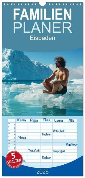 Produktbild: Familienplaner 2026 - Eisbaden mit 5 Spalten (Wandkalender, 21 x 45 cm) CALVENDO