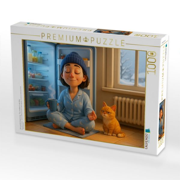Produktbild: CALVENDO Puzzle Genussvolle Entspannung - Frau meditiert in der K&auml;lte | 1000 Teile Lege-Gr&ouml;&szlig;e 64x48cm Foto-Puzzle f&uuml;r gl&uuml;ckliche Stunden
