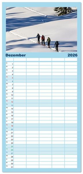 Produktbild: Familienplaner 2026 - Skimountaineering - Erobere die Berge im Winter mit 5 Spalten (Wandkalender, 21 x 45 cm) CALVENDO