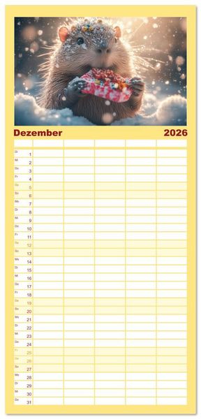 Produktbild: Familienplaner 2026 - Capybara Zeit mit 5 Spalten (Wandkalender, 21 x 45 cm) CALVENDO