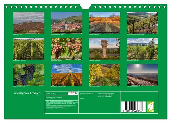 Produktbild: Weinlagen in Franken (Wandkalender 2026 DIN A4 quer), CALVENDO Monatskalender
