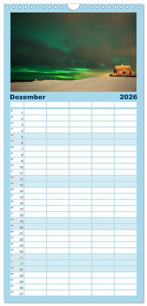 Produktbild: Familienplaner 2026 - Magische N&auml;chte - POLARLICHT mit 5 Spalten (Wandkalender, 21 x 45 cm) CALVENDO