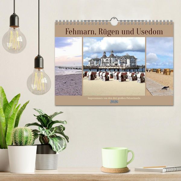 Produktbild: Fehmarn, R&uuml;gen und Usedom - Impressionen von den drei gro&szlig;en Ostseeinseln (Wandkalender 2026 DIN A4 quer), CALVENDO Monatskalender
