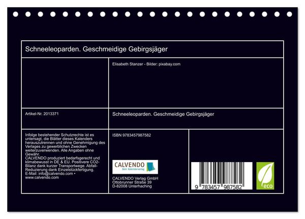 Produktbild: Schneeleoparden. Geschmeidige Gebirgsj&auml;ger (Tischkalender 2026 DIN A5 quer), CALVENDO Monatskalender