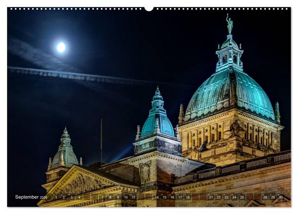 Produktbild: Nachts in Leipzig (hochwertiger Premium Wandkalender 2026 DIN A2 quer), Kunstdruck in Hochglanz