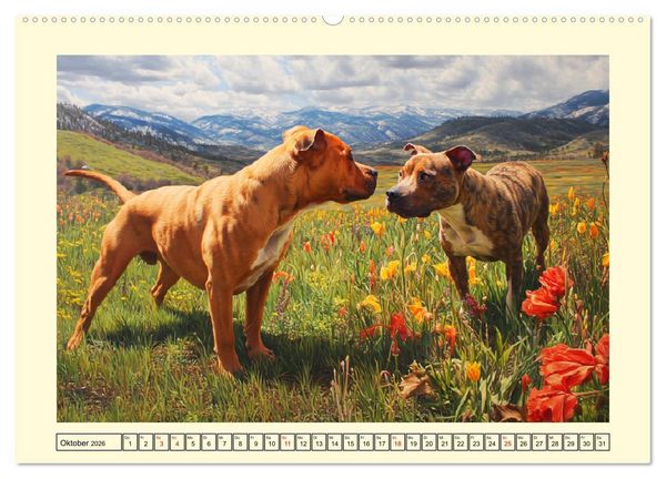 Produktbild: Pit Bull Terrier. Zwischen Wildblumen und Gro&szlig;stadtglanz (hochwertiger Premium Wandkalender 2026 DIN A2 quer), Kunstdruck in Hochglanz