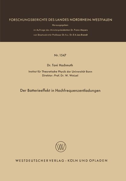 Produktbild: Der Batterieeffekt in Hochfrequenzentladungen