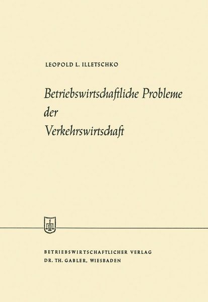 Produktbild: Betriebswirtschaftliche Probleme der Verkehrswirtschaft