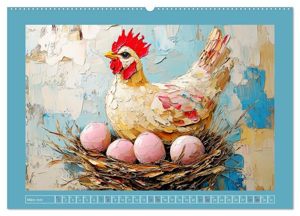 Produktbild: Federleichte Sch&ouml;nheiten. Duftige H&uuml;hner-Paintings (hochwertiger Premium Wandkalender 2026 DIN A2 quer), Kunstdruck in Hochglanz