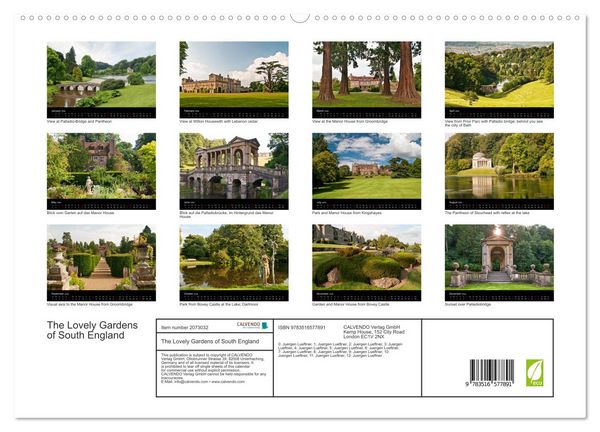 Produktbild: The Lovely Gardens of South England (High Quality Premium Wall Calendar 2026 DIN A2 landscape),CALVENDO 12 Month Wall Calendar