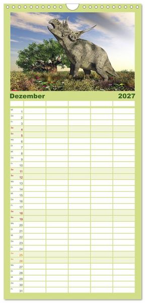 Produktbild: Familienplaner 2027 - Dinosaurier. Urzeitliche Giganten mit 5 Spalten (Wandkalender, 21 x 45 cm) CALVENDO