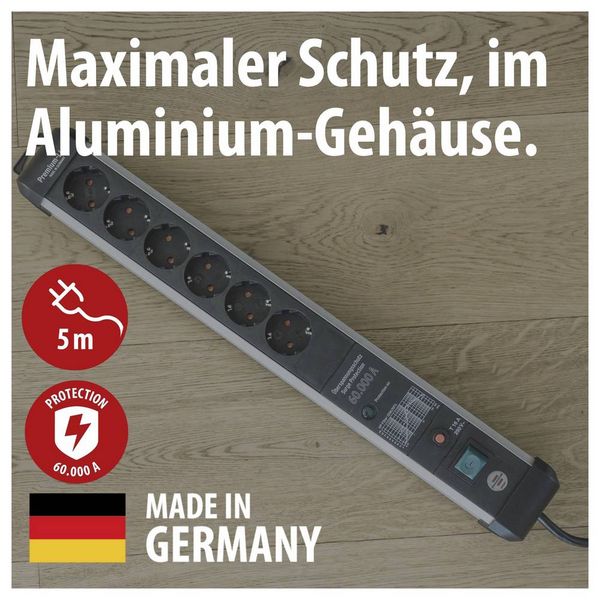 Produktbild: Brennenstuhl 1391010601 &Uuml;berspannungsschutz-Steckdosenleiste Silber, Schwarz Schutzkontakt 1 St.