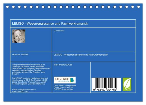 Produktbild: LEMGO - Weserrenaissance und Fachwerkromantik (Tischkalender 2026 DIN A5 quer), CALVENDO Monatskalender