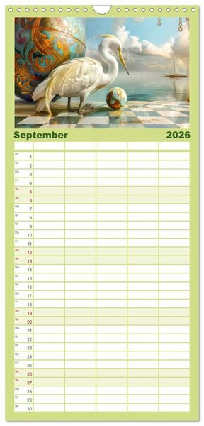 Produktbild: Familienplaner 2026 - Farbenfrohe Fantasiev&ouml;gel mit 5 Spalten (Wandkalender, 21 x 45 cm) CALVENDO