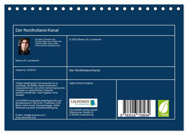 Produktbild: Der Nordholland-Kanal (Tischkalender 2026 DIN A5 quer), CALVENDO Monatskalender