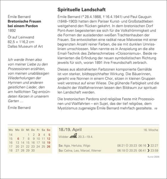 Produktbild: Kunst Tagesabreißkalender 2026 - Kulturkalender - Künstler, Werke, Museen
